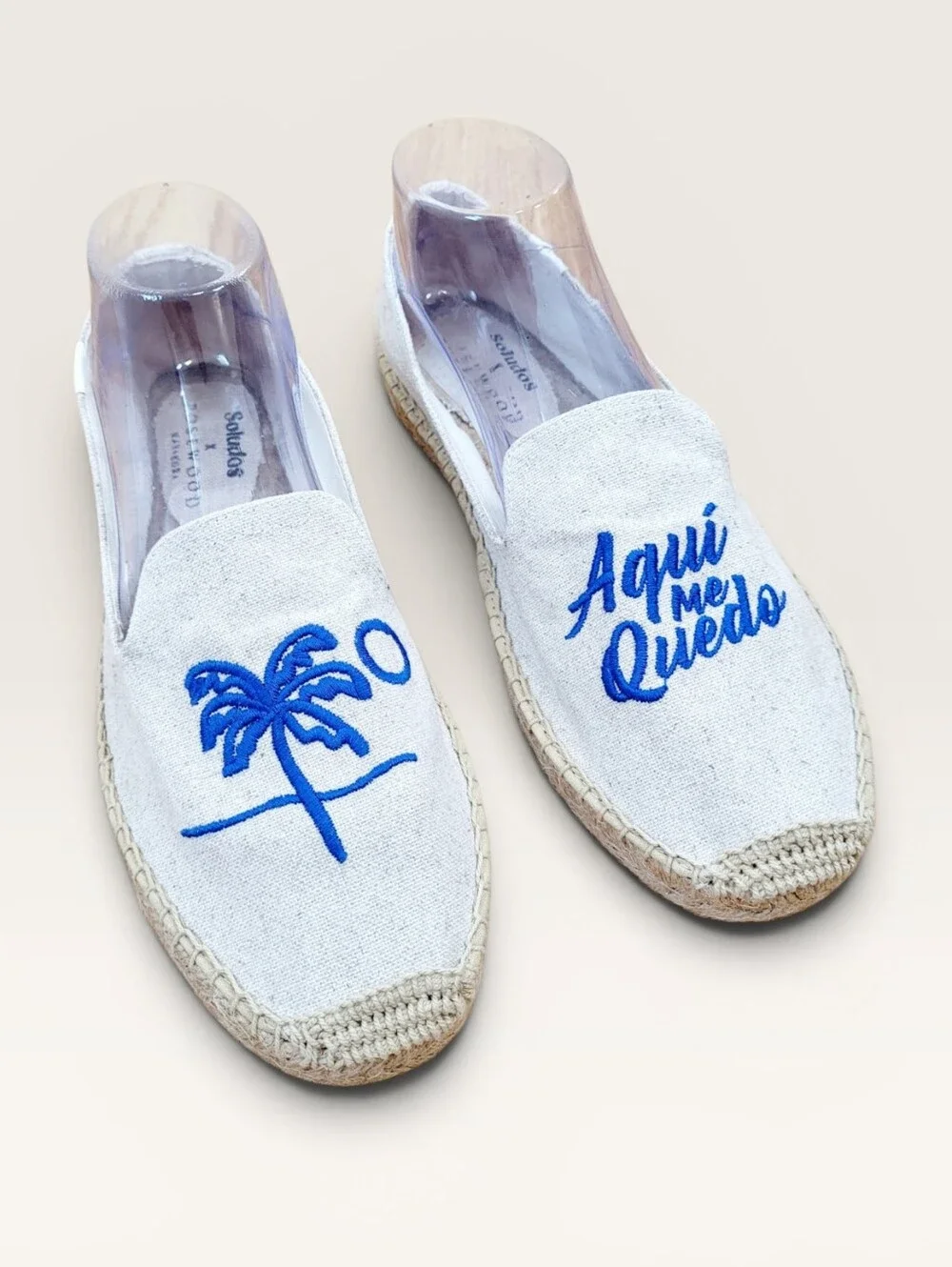 Soludos Tropical Embroidered Espadrilles Flats Aqui Me Quedo Palm Tree Shoes 10